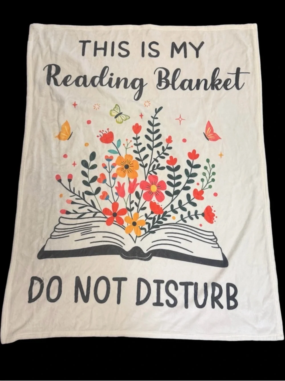 White Reading Blanket Floral Print Throw “This is my Reading Blanket”